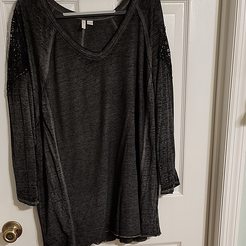 Cato Charcoal Lace Sleeve Blouse